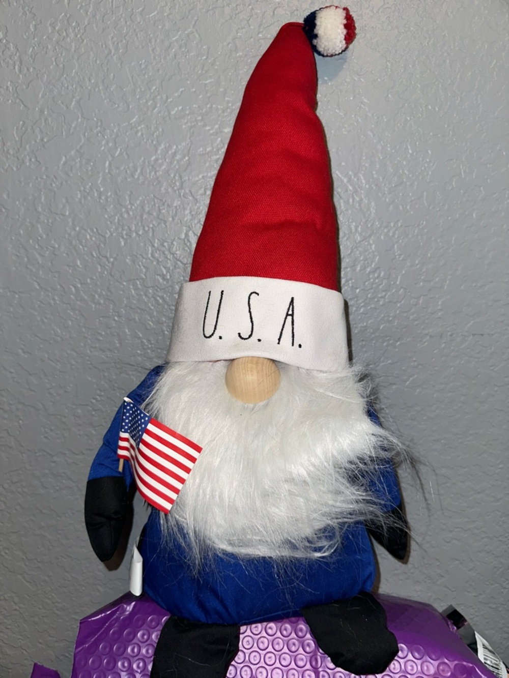 Rae Dunn Patriotic Gnome Plush with USA Hat - Red, White & Blue